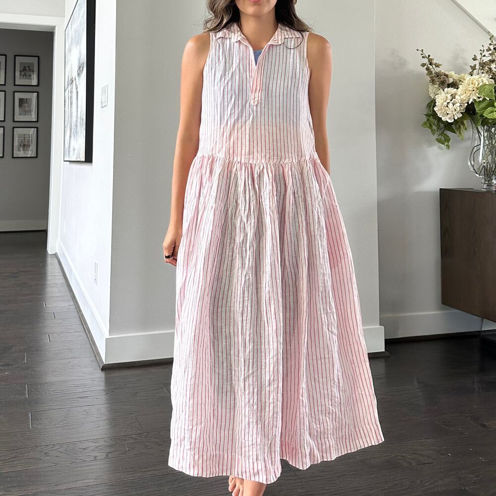 Frank & Eileen Daphne Sleeveless Popover Dress Pink Stripe Size XSmall